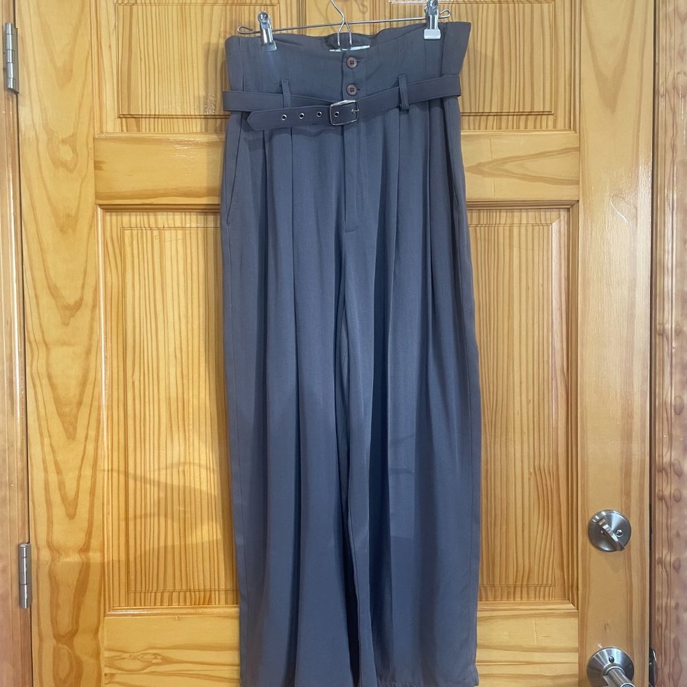Tweeds Vintage Wide Leg Belted Trousers; High Waisted